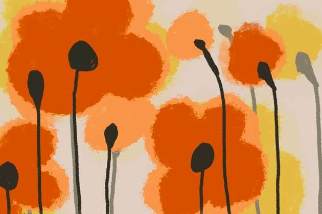 This abstract illustration depicts stylized flowers with vibrant orange and yellow tones, exuding a warm, playful, and modern vibe. Model Released HodeiUnzueta_ID24911_721858_001 Copyright: xHodeixUnzuetax RECORD DATE NOT STATED
