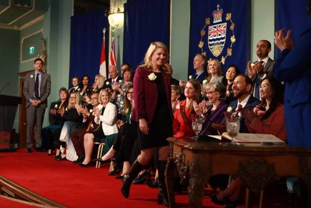 November 18, 2024, Victoria, Bc, CAN: Premier David Eby looks on as Minister for Child Care and Children and Youth with Support Needs Jodi Wickens during the swearing-in ceremony at Government House in Victoria, Monday, Nov. 18, 2024. Victoria CAN  - ZUMAc35_ 20241118_zaf_c35_130 Copyright: xChadxHipolitox