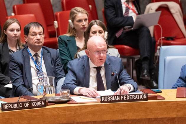 Bilder des Jahres 2024, News 11 November News Themen der Woche KW47 News Bilder des Tages November 18, 2024, New York, New York, USA: Ambassador Vassily Nebenzia of Russia speaks during Security Council meeting on Maintenance of peace and security of Ukraine on eve of 1,000 days since Russia invaded Ukraine at UN Headquarters in New York on November 18, 2024 New York USA - ZUMAr339 20241118_znp_r339_082 Copyright: xLevxRadinx
