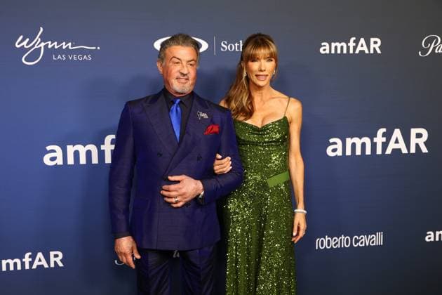 (L-R) Sylvester Stallone and Jennifer Flavin Stallone attend amfAR Las Vegas at Wynn Las Vegas, in Las Vegas, Nevada on Friday, November 22, 2024.  LAV20241122044 JAMESxATOA