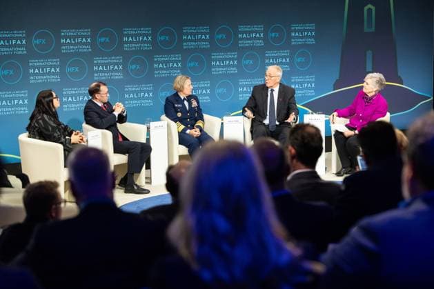 November 23, 2024, Halifax, Ns, CANADA: Canadian National Defence Minister Bill Blair, second right, attends plenary session at a security forum underway in Halifax, N.S. on Saturday Nov. 23, 2024. Halifax CANADA  - ZUMAc35_ 20241123_zaf_c35_002 Copyright: xKellyxClarkx