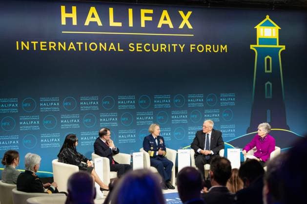 November 23, 2024, Halifax, Ns, CANADA: Canadian National Defence Minister Bill Blair, second right, attends plenary session at a security forum underway in Halifax, N.S. on Saturday Nov. 23, 2024. Halifax CANADA  - ZUMAc35_ 20241123_zaf_c35_003 Copyright: xKellyxClarkx