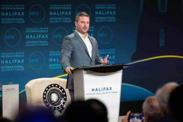 November 23, 2024, Halifax, Ns, Canada: Jack McCain makes remarks before presenting the John McCain Prize for Leadership in Public Service at the Halifax International Security Forum in Halifax on Saturday, Nov. 23, 2024. Halifax Canada  - ZUMAc35_ 20241123_zaf_c35_062 Copyright: xKellyxClarkx