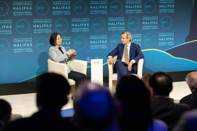 November 23, 2024, Halifax, Ns, Canada: Dr. Tsai Ing-wen, Former President of Taiwan speaks with Nick Schifrin, PBS NewsHour, after accepting the John McCain Prize for Leadership in Public Service at the Halifax International Security Forum in Halifax on Saturday, Nov. 23, 2024. Halifax Canada  - ZUMAc35_ 20241123_zaf_c35_066 Copyright: xKellyxClarkx