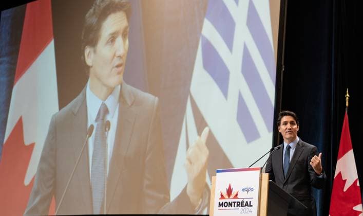 November 25, 2024, Montreal, Pq, CANADA: Prime Minister Justin Trudeau delivers remarks at the 70th Annual Session of the NATO Parliamentary Assembly in Montreal on Sunday, Aug.11, 2024. Montreal CANADA  - ZUMAc35_ 20241125_zaf_c35_017 Copyright: xChristinnexMuschix