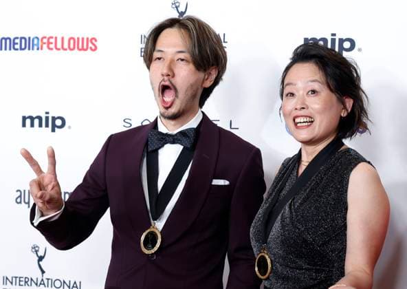Yu Nakajima (L) and Keiko Shirai arrive on the red carpet at the 52nd International Emmy Awards at New York Hilton Midtown in New York City on Monday, November 25, 2024.  NYP20241125112 JohnxAngelillo