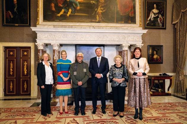 Amsterdam, The Netherlands, 2024-11-26 17:07:59 AMSTERDAM, 26-11-2024, Royal Palace AmsterdamKing Willem Alexander presents the Erasmus Prize to Indian writer Amitav Ghosh (Kolkata, 1956) at the Royal Palace Amsterdam. The King is a patron of the Praemium Erasmianum foundation. PHOTO: NLBeeld Patrick van Emst Credit: NL Beeld Patrick van Emst  Copyright: xx x