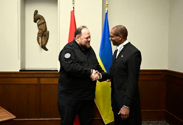 November 26, 2024, Ottawa, On, CAN: Ruslan Stefanchuk, Chairman of the Verkhovna Rada of Ukraine (parliament of Ukraine), shakes hands with Speaker of the House of Commons Greg Fergus, in West Block on Parliament Hill in Ottawa, on Tuesday, Nov. 26, 2024. Ottawa CAN - ZUMAc35_ 20241126_zaf_c35_018 Copyright: xJustinxTangx