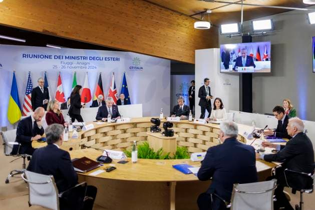 News Themen der Woche KW48 Bilder des Jahres 2024, News 11 November Dritte Arbeitssitzung, gemeinsam mit dem Minister fuer Auswaertige Angelegenheiten der Ukraine, im Rahmen des Treffen der G7-Aussenministerinnen und Aussenminister in Fiuggi, 26.11.2024. Fotografiert im Auftrag des Auswaertigen Amtes. Fiuggi Italien *** Third working session, together with the Minister for Foreign Affairs of Ukraine, in the framework of the meeting of G7 Foreign Ministers in Fiuggi, 26 11 2024 Photographed on behalf of the Federal Foreign Office Fiuggi Italy Copyright: xKiraxHofmann AAx