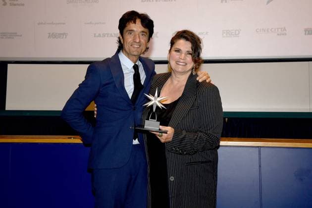 Turin: Turin: 42nd Turin Film Festival. Cinema Massimo. Red Carpet for the award La stella della Mole to Julia Ormond. In the photo: Giulio Base, Julia Ormond Turin  - ZUMAp169 20241127_zea_p169_550 Copyright: xMaurizioxD Avanzox