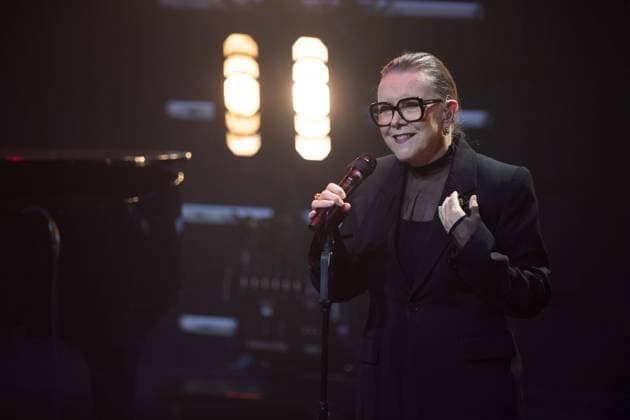 Dani KLEIN, Saengerin, Musikerin, und die Band Vaya Con Dios, singend, Gesang, Konzert, Verleihung Deutscher Nachhaltigkeitspreis in Duesseldorf am 28.11.2024.
