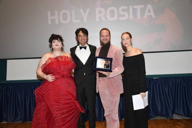 Turin: Turin: 42nd Turin Film Festival. Cinema Massimo. Awards Ceremony. In the photo: Holy Rosita, Giulio Base, Wannes Destoop, Cristiana Capotondi Turin  - ZUMAp169 20241130_zea_p169_492 Copyright: xMaurizioxD Avanzox