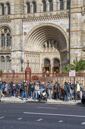 London, Vereinigtes Königreich, 23. März 2024: Menschenschlange vor dem Natural History Museum. London.UK London, UK, March 23, 2024 : Queue of people waiting outside of the Natural History Museum. London.UK Copyright: imageBROKER StefanxSutka ibliqx11751608.jpg