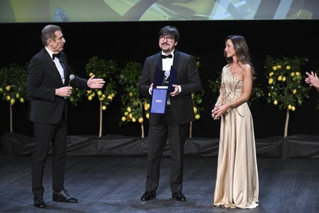 Montecarlo, 21st Montecarlo Film Festival -Award Ceremony Montecarlo, 21st Montecarlo Film Festival - Award Ceremony In the photo: Sofia Valleri, Ezio Greggio, Ricky Memphis Monte Carlo  Copyright: xIPA ABACAx