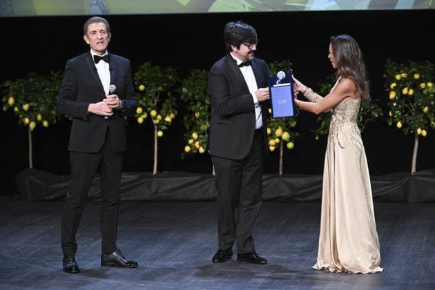Monte Carlo: Montecarlo, 21st Montecarlo Film Festival - Award Ceremony In the photo: Sofia Valleri, Ezio Greggio, Ricky Memphis Monte Carlo  - ZUMAp169 20241201_zea_p169_097 Copyright: xManuelexMangiarottix