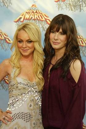 RECORD DATE NOT STATED Lindsay Lohan and Sandra Bullock at the 2005 MTV Movie Awards, Shrine Auditorium, Los Angeles, CA 06-04-05 , 11198742.jpg, famous, event, star, person, fame, talent, entertainment, popular, celebrity, people,