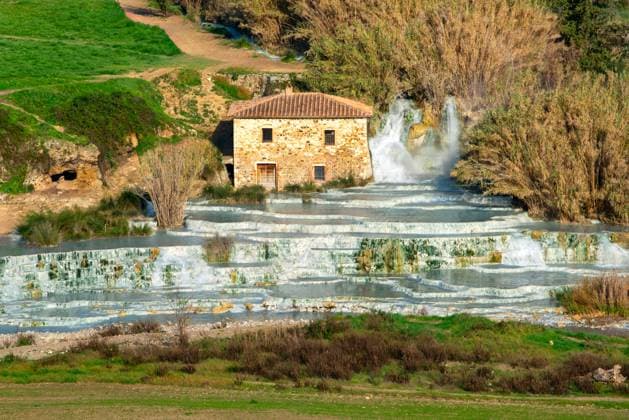 Saturnia hot springs with turquoise water and an old mill, Saturnia, Tuscany, Italy, Europe Copyright: LuisxPina 1346-390