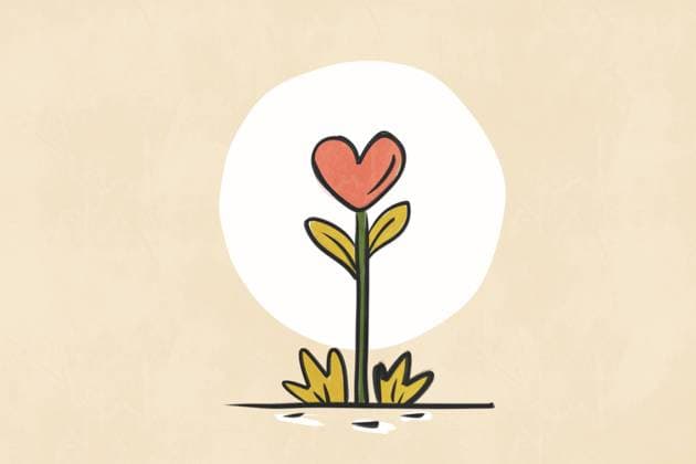 A whimsical illustration of a heart-shaped flower with green leaves blooming on a beige background The simple and charming design adds a touch of love and nature Model Released HodeiUnzueta_ID25291_731520_007 Copyright: xHodeixUnzuetax RECORD DATE NOT STATED