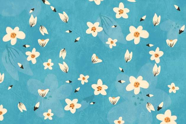 A seamless floral pattern featuring white flowers and buds on a textured blue background. Ideal for textile, wallpaper, or digital design, adding a touch of elegance and freshness. Model Released HodeiUnzueta_ID25396_734094_010 Copyright: xHodeixUnzuetax RECORD DATE NOT STATED