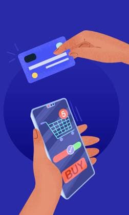 Illustration of online shopping with a smartphone and payment card A hand holds a card ready for purchase, signifying a seamless digital transaction process Model Released ZamaStudio_ID25271_731098_013 Copyright: xZamaxStudiox RECORD DATE NOT STATED