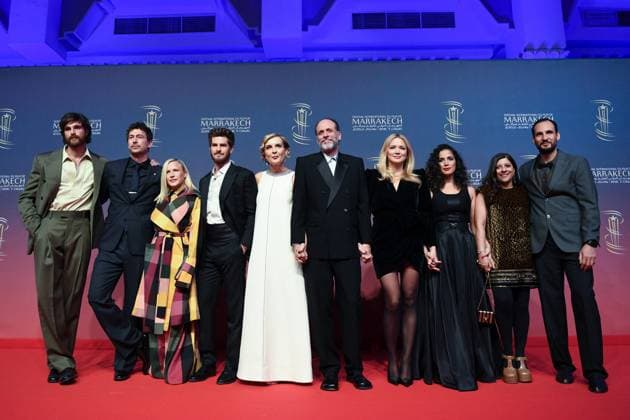Marrakech Closing Red Carpet Jury members Nadia Kounda, Andrew Garfield, Patricia Arquette, Ali Abbasi, Santiago Mitre, Virginie Efira, Luca Guadagnino, Jacob Elordi and Zoya Akhtar attending the Closing Red Carpet during the 21st Marrakech International Film Festival in Marrakech, Morocco on December 07, 2024. Photo by Aurore Marechal ABACAPRESS.COM Marrakech Morocco  Copyright: xMarechalxAurore ABACAx