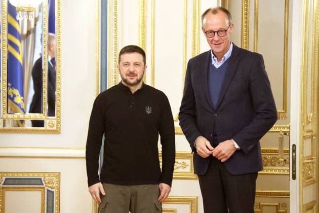 President Volodymyr Zelenskyy meets German Chancellor hopeful Friedrich Merz in Kyiv President of Ukraine Volodymyr Zelenskyy and German Chancellor candidate, leader of the Christian Democratic Union Friedrich Merz, are pictured during their meeting in Kyiv, Ukraine, on December 9, 2024. Kyiv Ukraine  Copyright: xOLEKSANDRxKLYMENKOx originalFilename: ukrinform-presiden241209_npYfV.jpg