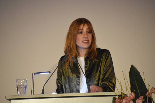 Eva Schulz Laudatorin Muenchen 09 12.2024 Alter Rathaussaal Verleihung des Dieter-Hildebrandt-Preises 2024 an Till Reiners durch Stadtdirektor Marek Wiechers Laudatiorin Eva Schulz, Muenchen