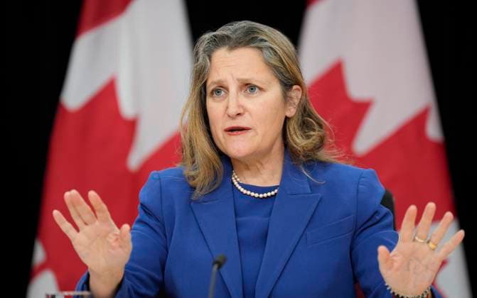 December 10, 2024, Ottawa, On, Canada: Deputy Prime Minister and Finance Minister Chrystia Freeland speaks with reporters in Ottawa, Tuesday, Dec. 10, 2024. Ottawa Canada  - ZUMAc35_ 20241210_zaf_c35_002 Copyright: xAdrianxWyldx