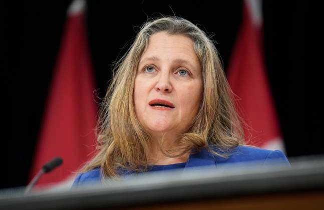 December 10, 2024, Ottawa, On, Canada: Deputy Prime Minister and Finance Minister Chrystia Freeland speaks with reporters in Ottawa, Tuesday, Dec. 10, 2024. Ottawa Canada  - ZUMAc35_ 20241210_zaf_c35_003 Copyright: xAdrianxWyldx