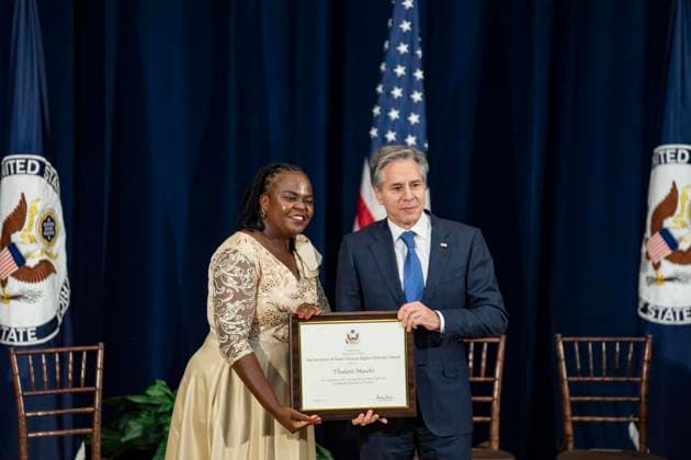 Secretary Of State Antony J. Blinken Will Deliver remarks Secretary™s Human Rights Defender Award Ceremony On December 10, 2024, in Washington, D.C., United States, Secretary of State Antony J. Blinken delivers remarks at the Secretary s Human Rights Defender Award Ceremony at the Department of State. The Secretary is joined by Under Secretary of State for Civilian Security, Democracy, and Human Rights Uzra Zeya and Assistant Secretary of State for Democracy, Human Rights, and Labor Dafna Rand. The award recipients from Azerbaijan, Bolivia, Burma, Colombia, Eswatini, Ghana, Kuwait, and the Kyrgyz Republic demonstrate leadership, courage, and impact in the promotion of human rights. Washington DC United States Copyright: xAndrewxThomasx originalFilename: thomas-notitle241210_np7Fy.jpg