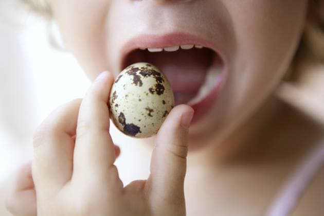 Creative Highlights Symbolfotos Kleines Mädchen hält Wachtelei und tut so, als würde sie essen Little girl holding quail egg pretending to eat Copyright: imageBROKER LUNAMARINA ibxtbb11871933.jpg