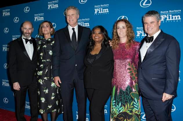 Jessica Elbaum, Rafael Marmor, Kristen Wiig, Will Ferrell, Octavia Spencer, Jessica Elbaum und Gast bei der 17. Verleihung des Kirk Douglas Award for Excellence in Film auf dem 40. Santa Barbara International Film Festival im Hotel Ritz-Carlton Bacara. Santa Barbara, 11.12.2024