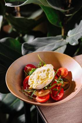 Burrata-Salat mit Tomaten und Rucola, beträufelt mit Olivenöl Burrata cheese salad with fresh tomatoes and arugula drizzled with olive oil Copyright: xZoonar.com AntonxDobreax 22428710