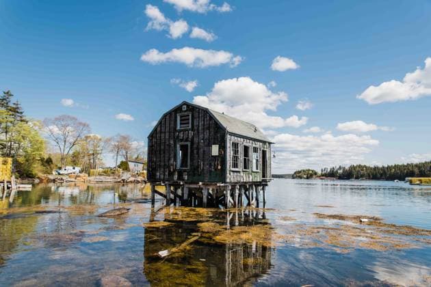 Cundys Harbor Maine Coastline Floating Abandoned Building Harpswell, ME, United States R_ELPH210526C-755034-01