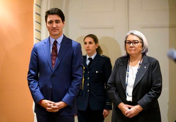 December 16, 2024, Ottawa, On, CAN: Prime Minister Justin Trudeau and Gov. Gen. Mary Simon look on at the start of a cabinet swearing in ceremony for Dominic LeBlanc, not shown, who will be sworn in as Finance Minister, at Rideau Hall in Ottawa, Monday, Dec. 16, 2024. Ottawa CAN - ZUMAc35_ 20241216_zaf_c35_145 Copyright: xJustinxTangx