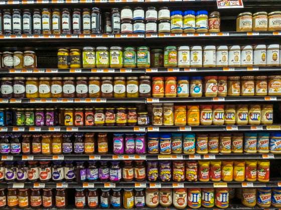 Shopping in New York An assortment of jams and peanut butters in a supermarket in New York on Sunday, December 15, 2024. (  RichardxB.xLevine