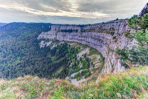 Creux-du-Van or Creux du Van rocky cirque by day, Neuchatel canton, Switzerland , 20134342.jpg, van, du, creux, creux-du-van, neuchatel, switzerland, swiss, travel, landmark, amphitheater, canyon, natural, rock, rocky, nature, green, wall, forest, cliff, formation, erosion, semicircle, view, vertical, scenic, scenery, mountain, hiking, majestic, vista, mountaineering, jura, cirque, dangerous, landscape, valley, panorama, panoramic, RECORD DATE NOT STATED