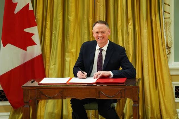 December 20, 2024, Ottawa, On, Canada: Public Safety Minister David McGuinty signs a document during a cabinet swearing-in ceremony at Rideau Hall in Ottawa, on Friday, Dec.20, 2024. Ottawa Canada  - ZUMAc35_ 20241220_zaf_c35_048 Copyright: xSeanxKilpatrickx