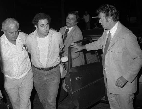 Police escort handcuffed Son of Sam suspect David Berkowitz into headquarters in lower Manhattan. (Staff New York Daily News MCT) BROOKLYN NY USA EDITORIAL USE ONLY Copyright: xx 1045241 BillxTurnbullx krtphotoslive258988