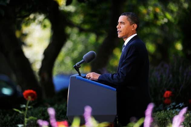 NOBEL PEACE PRIZE President Barack Obama speaks at a press conference in the Rose Garden at the White House in Washington, D.C., after winning the 2009 Nobel Peace Prize on October 9, 2009. (Olivier Douliery Abaca Press MCT) Washington DC USA EDITORIAL USE ONLY Copyright: xx 1079173 OlivierxDoulieryx krtphotoslive376468