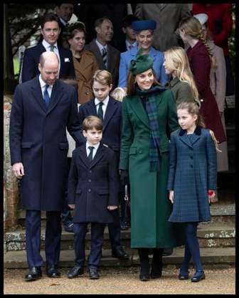 . 25 12 2024. Sandringham , United Kingdom. Prince William, Kate Middleton and their children Prince George, Princess Charlotte and Prince Louis leaving the Christmas Day church service in Sandringham, United Kingdom.  xStephenxLockx xi-Imagesx IIM-25637-0076