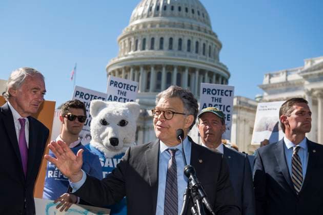 Arctic National Wildlife Refuge UNITED STATES - OCTOBER 17: Sen. Tom Udall, D-N.M., speaks during a news conference with Democratic senators and environmental groups on the east lawn of the Capitol to oppose oil and gas drilling in the Arctic National Wildlife Refuge on October 17, 2017. Sens. Ed Markey, D-Mass., left, Martin Heinrich, D-N.M., right, and Tom Udall, D-N.M., also appear. (Photo By Tom Williams CQ Roll Call) Washington DC United States EDITORIAL USE ONLY Copyright: x2017xCQ-RollxCall,xInc.x TomxWilliamsx rollcallpix107323