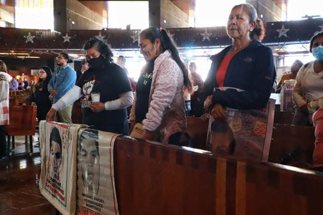 Relatives Of The 43 Missing Students Rally - Mexico City Relatives of the 43 missing students from Ayotzinapa during a holy mass in honor of the students disappeared at Basilica of Guadalupe. Mexico City, Mexico, December 26, 2024. Photo by Carlos Santiago Eyepix Group ABACAPRESS.COM. Mexico City Mexico  Copyright: xEyepix ABACAx