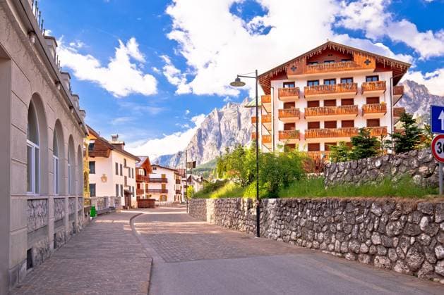 Cortina D Ampezzo street and Alps peaks view, Veneto region of Italy , 30036756.jpg, alps, town, cortina d ampezzo, cortina, ampezzo, church, square, main, architecture, italia, italy, dolomiti, dolomites, blue, street, green, sky, landmark, urban, tourism, europe, center, travel, alpine, village, tourist, european, destination, view, famous, scenic, water, hill, cortina d ampezzo, dolomite, cianderies, colorful, idyllic, landscape, nature, peak, mountain, meadow, apline, veneto, panorama, panoramic, ski, resort RECORD DATE NOT STATED
