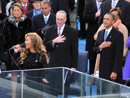 Inauguration for President Barack Obama s second term Beyonce performs the National Anthem at the inauguration ceremonies at the U.S. Capitol, Monday, January 21, 2013. (Mark Gail MCT) WASHINGTON DC USA EDITORIAL USE ONLY Copyright: xx 1133905 MarkxGailx krtphotoslive596257