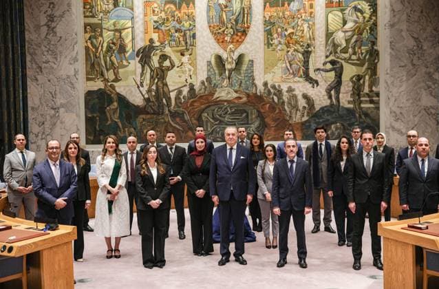 News Themen der Woche KW01 News Bilder des Tages January 2, 2025, New York, New York, USA: The entire Algeria Mission stand together with Permanent Ambassador of Algeria to UN, AMAR BENDJAMA standing in center of the Security Council. Algeria will be the head and President seat of the Security Council for the month of January. New York USA - ZUMAo116 20250102_znp_o116_033 Copyright: xBiancaxOterox