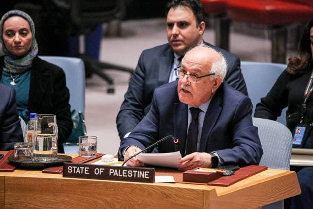 Bilder des Jahres 2025, News 01 Januar News Themen der Woche KW01 News Bilder des Tages January 3, 2025, New York, New York, USA: Permanent Ambassador of Palestine to UN, RIYAD MANSOUR speaks in the first Security Council meeting of 2025 with new members, of Denmark, Greece, Pakistan, Panama and Somalia. The meeting was on International Peace and Security with focus on Palestine. .As the death toll numbers grow and the rise of terrorism, there are growing concerns of finding solutions and a two state solution between Israel and Palestine. New York USA - ZUMAo116 20250103_znp_o116_030 Copyright: xBiancaxOterox