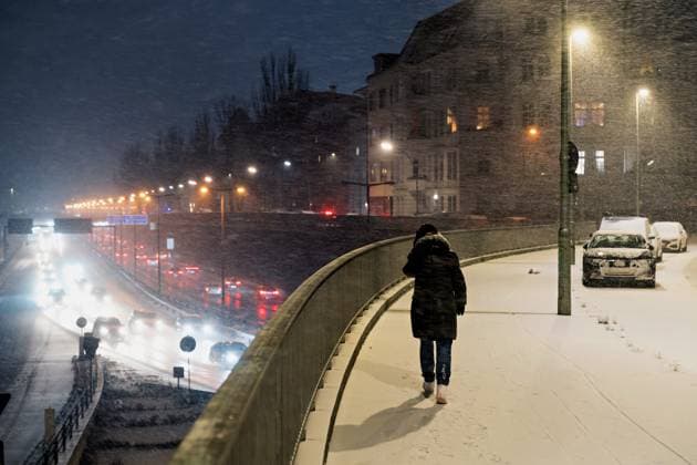 News Themen der Woche KW01 News Bilder des Tages 05.01.2025,Berlin,Schneefall im Bezirk Wilmersdorf Ortsteil Halensee Schwarzbacher Brücke *** 05 01 2025,Berlin,Snowfall in the Wilmersdorf district of Halensee Schwarzbacher Brücke