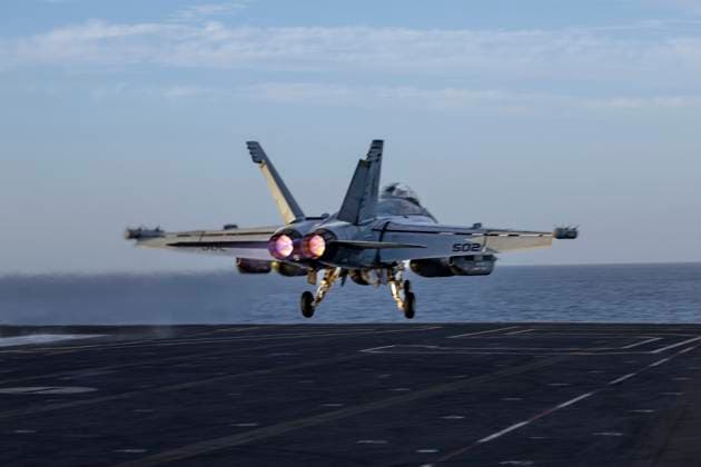 December 28, 2024, Mediterranean Sea, International Waters: A U.S Navy E A-18G Growler fighter aircraft, attached to the Main Battery of Electronic Attack Squadron 144, launches from the flight deck of the Nimitz-class aircraft carrier USS Harry S. Truman during of Operation Prosperity Guardian, December 28, 2024 on the Mediterranean Sea. Mediterranean Sea International Waters - ZUMAp138 20241228_zaa_p138_009 Copyright: xMc2xLoganxMcguire U.SxNavyx