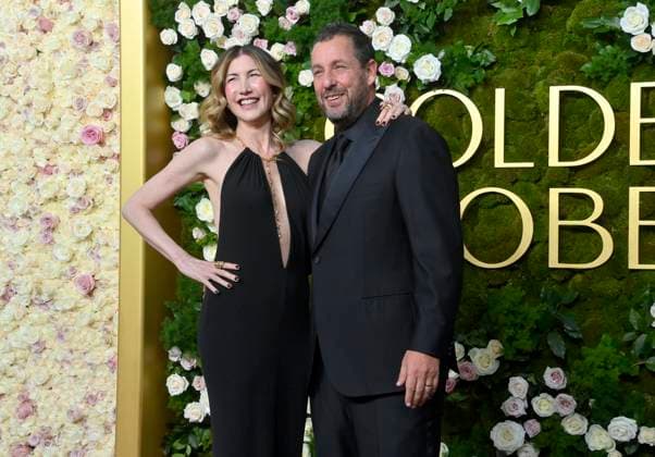 (L-R) Jackie Sandler and Adam Sandler arrive for the 82nd annual Golden Globe Awards ceremony for excellence in film and American television productions of 2024 at the Beverly Hilton Hotel in Beverly Hills, California on Sunday, January 5, 2025.  LAP20250105277 JIMxRUYMEN